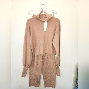 Nwt silk & salt tan mockneck sweater highwaisted sweater pant set size medium